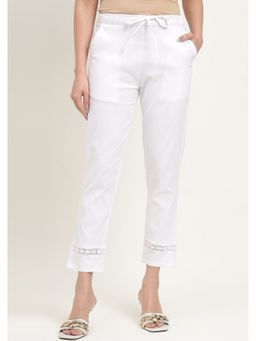 Zari Jaipur - Off White Cotton Lace Embellishment Pant