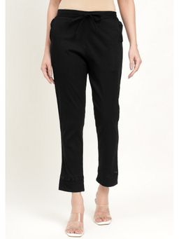 Zari Jaipur - Black Cotton Lace Embellishment Pant