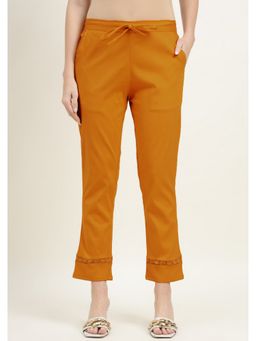 Zari Jaipur - Mustard Cotton Lace Embellishment Pant