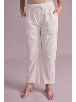 Zari Jaipur - Cream Cotton Linen Blend Crinkle Texture Palazzo