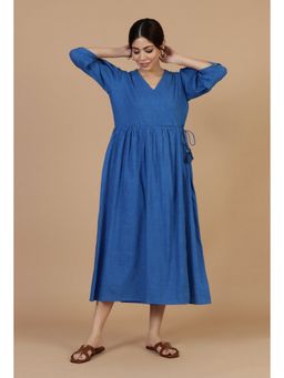 Tjori - Indigo Breeze Cotton Wrap Dress