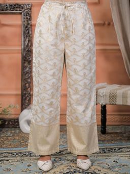Zari Jaipur - Cream Cotton Linen Blend Crinkle Texture Palazzo