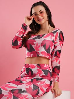 Globus - Multi Color Floral Print Square Neck Crop Top and Calf Length Pencil Skirt (Set of 2)