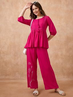 Globus - Pink Keyhole Neck Lace Insert Workwear Co-Ord (Set of 2)