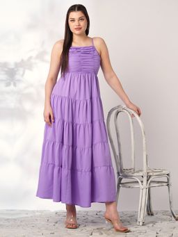Globus - Women's Lavender Ruched Smocked Tiered Fit and Flare Maxi Dress