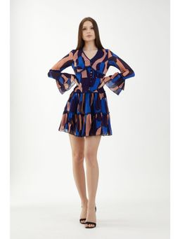 KoAi - Blue, Orange and Indigo Full Sleeves Dress