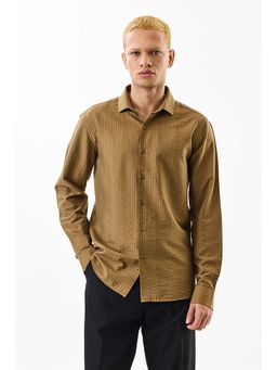 Snitch - Men Brown Lyocell Blend Textured Shirt