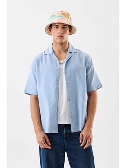 Snitch - Men Blue Linen Blend Solid Shirt