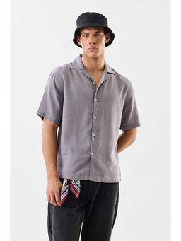 Snitch - Men Grey Linen Blend Solid Shirt