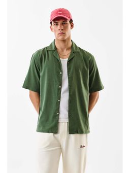 Snitch - Men Green Linen Blend Solid Shirt