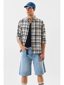 Snitch - Men Black Cotton Linen Blend Checks Shirt