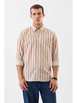 Snitch - Men Peach Polyester Blend Stripes Shirt