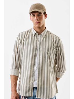 Snitch - Men Grey Polyester Blend Stripes Shirt