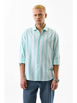 Snitch - Men Green Cotton Linen Blend Stripes Shirt