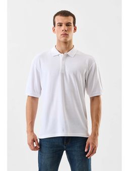Snitch - Men White Cotton Solid Polo T-Shirt