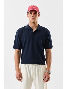 Snitch - Men Navy Blue Cotton Solid Polo T-Shirt