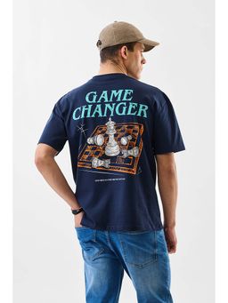 Snitch - Men Navy Blue Cotton Graphic T-Shirt