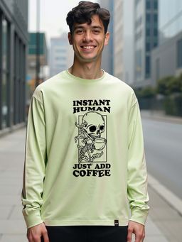 Bewakoof - Men's Green Instant Human Graphic Printed Oversized T-shirt