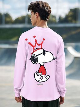 Bewakoof - Official Peanuts Men's Purple Snoopy King Graphic Printed Oversized T-shirt