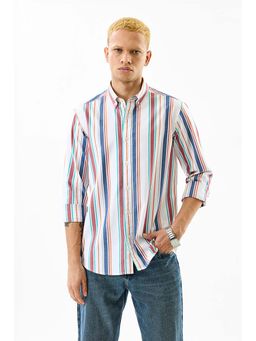 Snitch - Men White Cotton Stripes Shirt