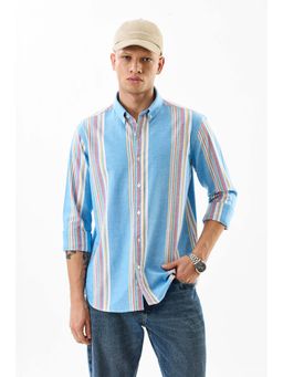 Snitch - Men Blue Cotton Stripes Shirt