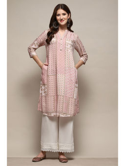 Biba - Dusty Pink Rayon Geometric Printed Straight Kurta