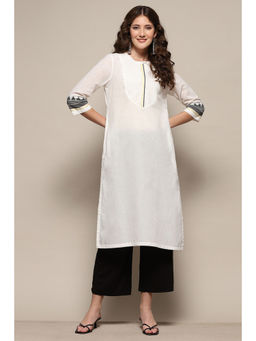Biba - White Pure Cotton Straight Kurta
