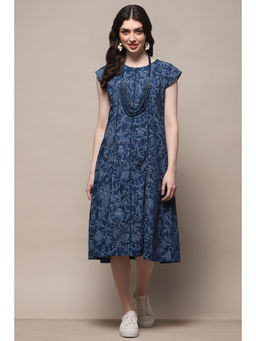 Biba - Indigo Blue Rayon Straight Kurta