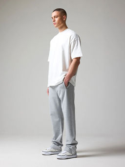 EVERDION - Grey Melange Open Hem Track Pant