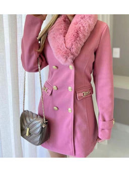 MISS MOSA BY AKANKSHA - Louis Pink Fur Detailed Double Breasted Overcoat