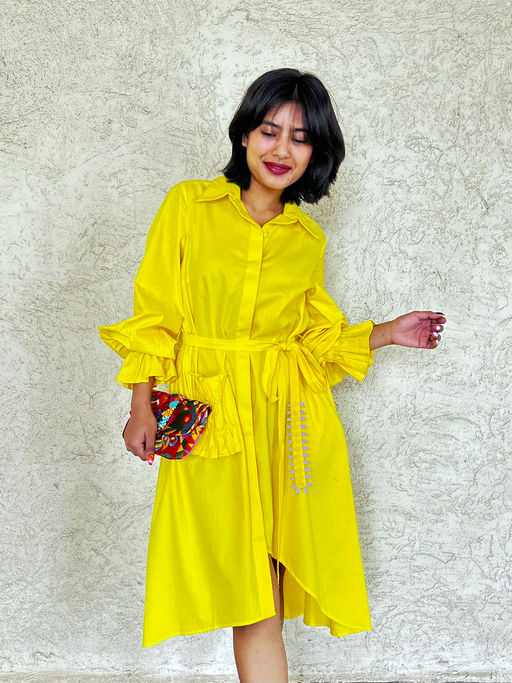Buy NEON YELLOW POPLIN SHIRT DRESS Online Buy NEON YELLOW POPLIN SHIRT DRESS Online