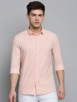 SHOWOFFFF - Mens Spread Collar Pink Self Design Shirt
