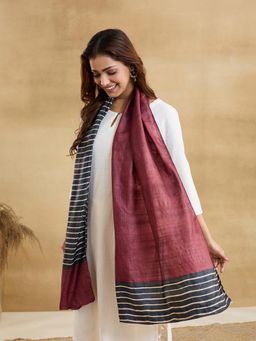 Fabindia - Maroon-Black Silk Symphony Hand Block Printed Stole
