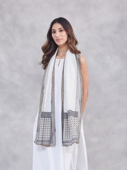 Fabindia - White Viscose Polka Dot Printed Stole