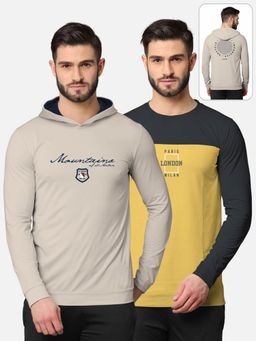 BULLMER - Trendy Front & Back Printed Full Sleeve T-shirt For Men Multi-color (Pack of 2)