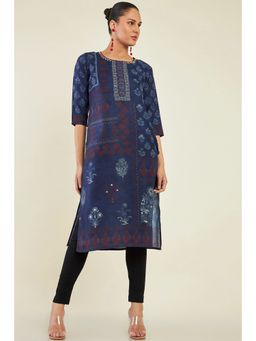 Soch - Womens Navy Blue Polyester Floral Kurta