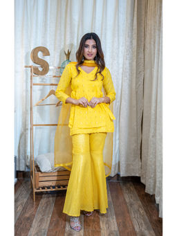 HANDME - Sun-Kissed Yellow Sharara Set with Pure Organza Dupatta