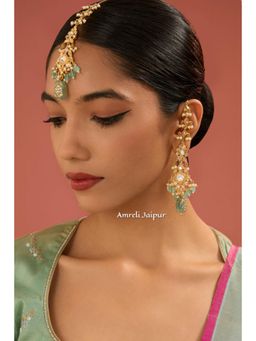 Amreli Jaipur - Aiesha Polki Kundan Green Earrings with Maangtika