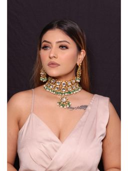 Amreli Jaipur - Kundan Bloom Green Necklace Set