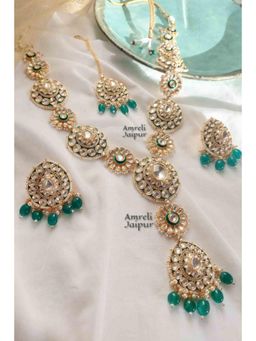 Amreli Jaipur - Nayonika Long Emerald Necklace Set