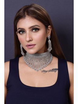Amreli Jaipur - Camella Diamante Silver Choker Set