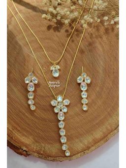 Amreli Jaipur - Litzy Moissanite Polki White Necklace Set
