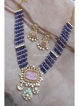 Amreli Jaipur - Hoorvi Polki Purple Kundan Necklace Set