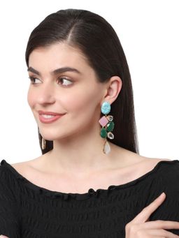 XAGO - Lydia Turquoise, Rose Quartz And Green Onyx and Mother Of Pearl Convert Earring
