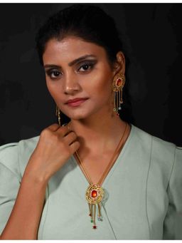 XAGO - Manya Red Enamel Studded Gold Toned Necklace