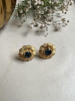 XAGO - Gold Toned Blue Floral Shaped Stud Earring