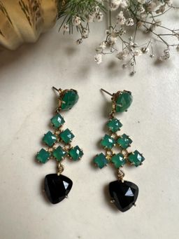 XAGO - Gold Toned Green and Black Contemporary Shape Drop Earring