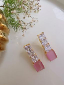 XAGO - Le Dulce Gold Toned Pink And White Contemporary Shaped Drop Earrings