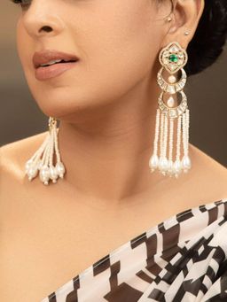 XAGO - Kasika Green Stone And Moissanite Polki And Pearls Danglers