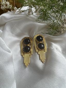 XAGO - Gold Toned Black Contemporary Shaped Drop Earring